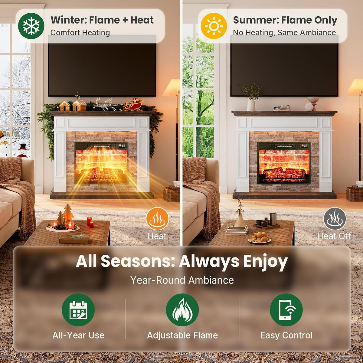 Naice 44" Electric Fireplace Mantel with LED Light & 23in Insert Heater