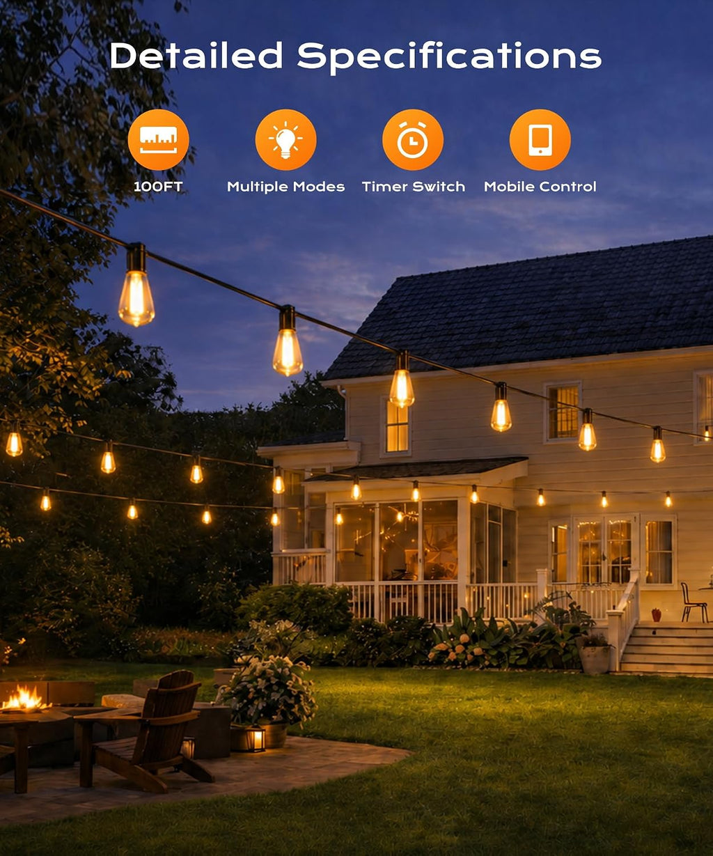 Outdoor String Lights, 100 FT Patio Lights for Outside