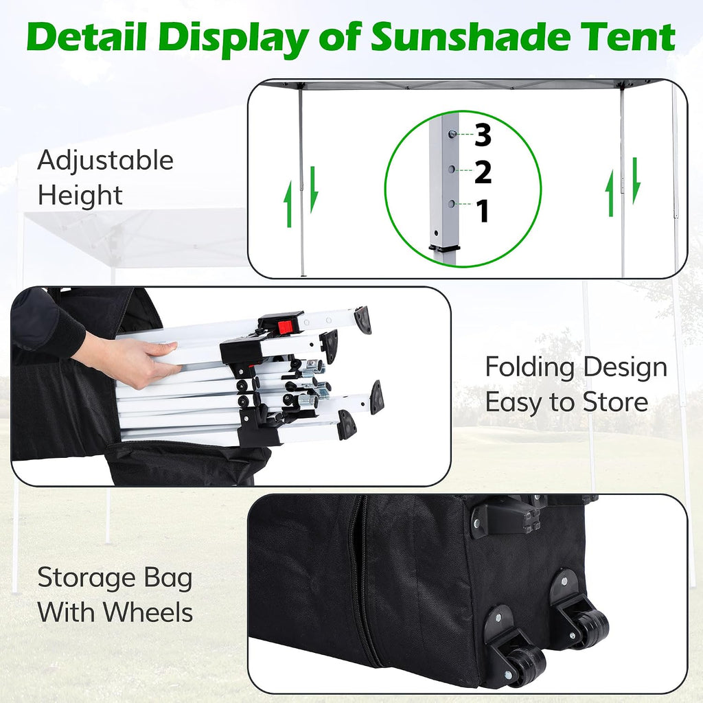 LEMY 10x10 Pop Up Canopy Tent,Instant Outdoor Patio Canopy with Wheeled Carry Bag and Ropes,White Portable Height Adjustable Outdoor Tent for Beach,Events,Camping