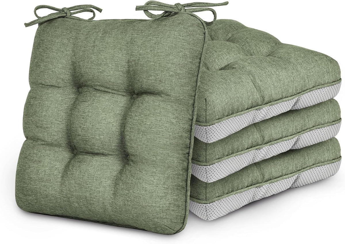 Love's cabin Memory Foam Chair Cushions Set of 4, 15.5 Inch, Green