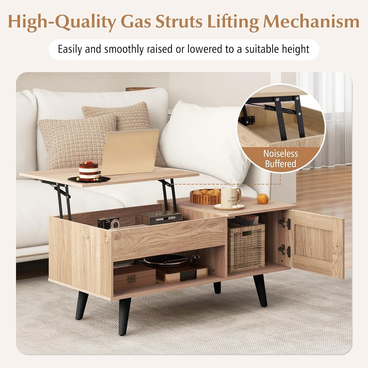 Tangkula Lift Top Coffee Table with Storage, Living Room Table with Hidden Compartment, Cabinet & Open Shelf, Flip Top Center Table, Pull up Coffee Table for Home, Office (Natural)