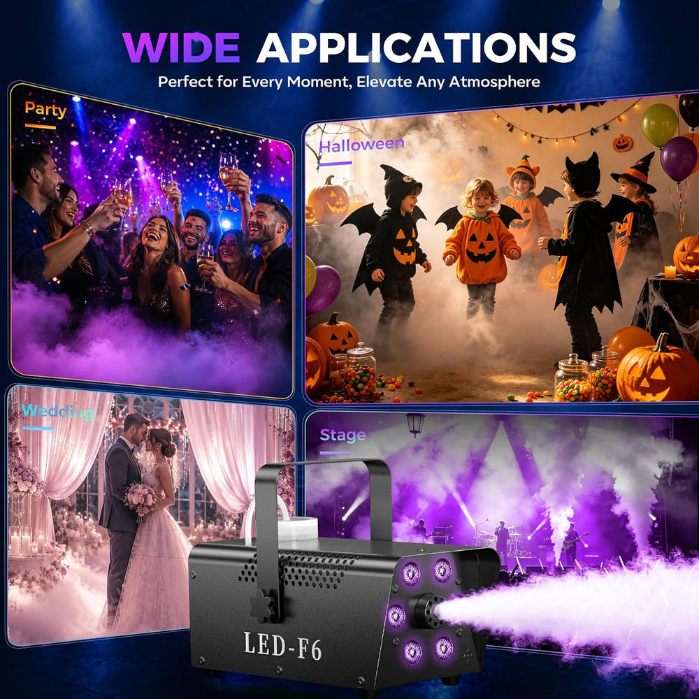 1200W Fog Machine, 6000CFM for Halloween, RGB, Auto Mode & Remote