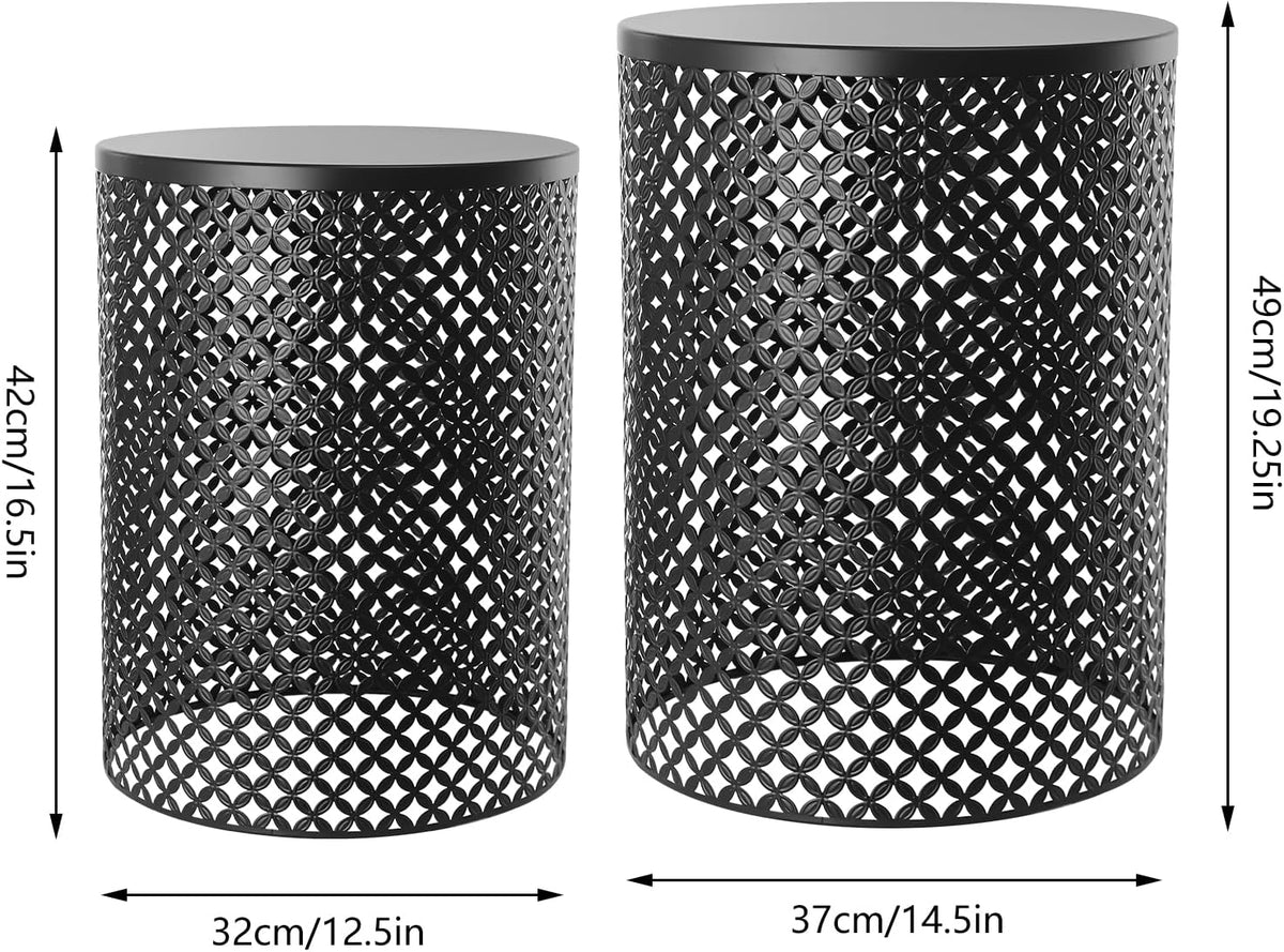 Set of 2 Outdoor Side Table, Garden Stool for Patio, Metal Accent Table Modern End Table, Patio Side Table for Garden, Balcony, Bedroom Indoor Outdoor Decorative, Jet Black