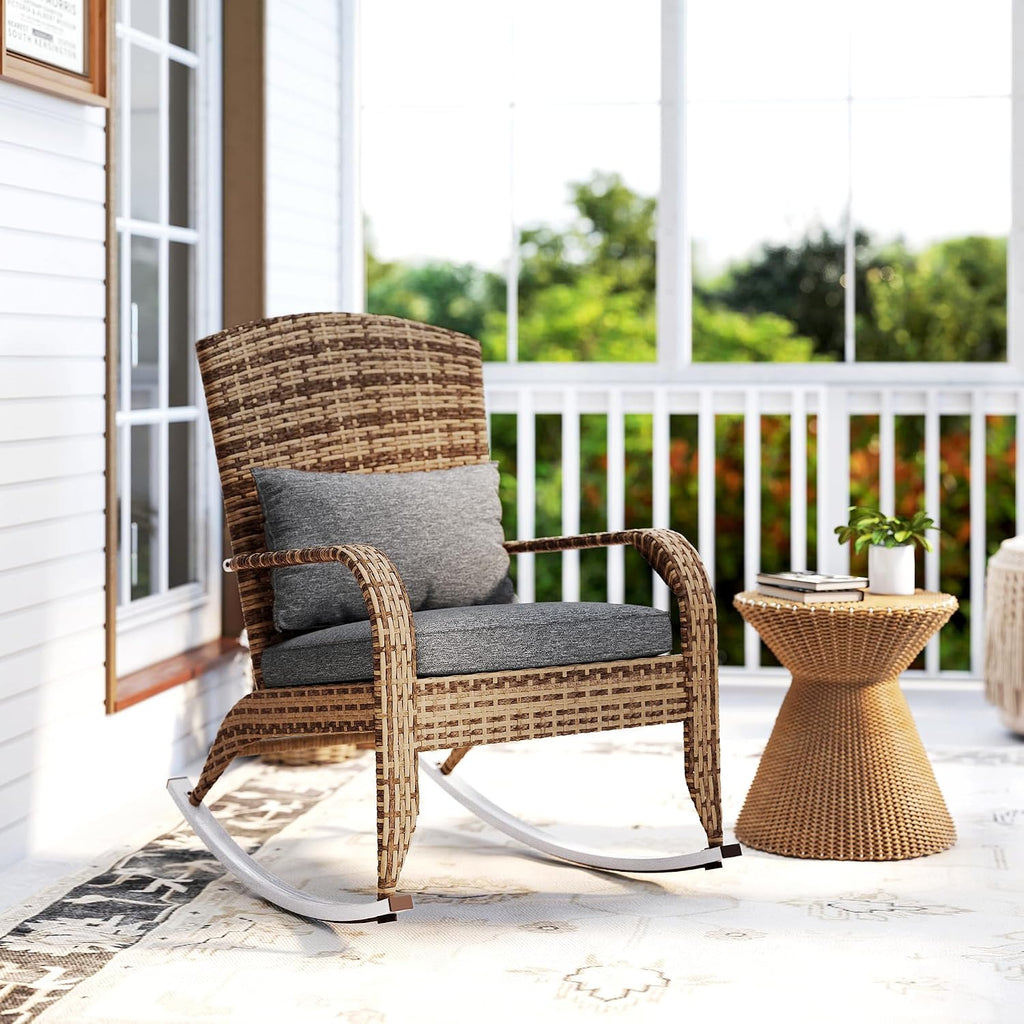 Outsunny Outdoor Wicker Adirondack Rocking Chair High Back Gray
