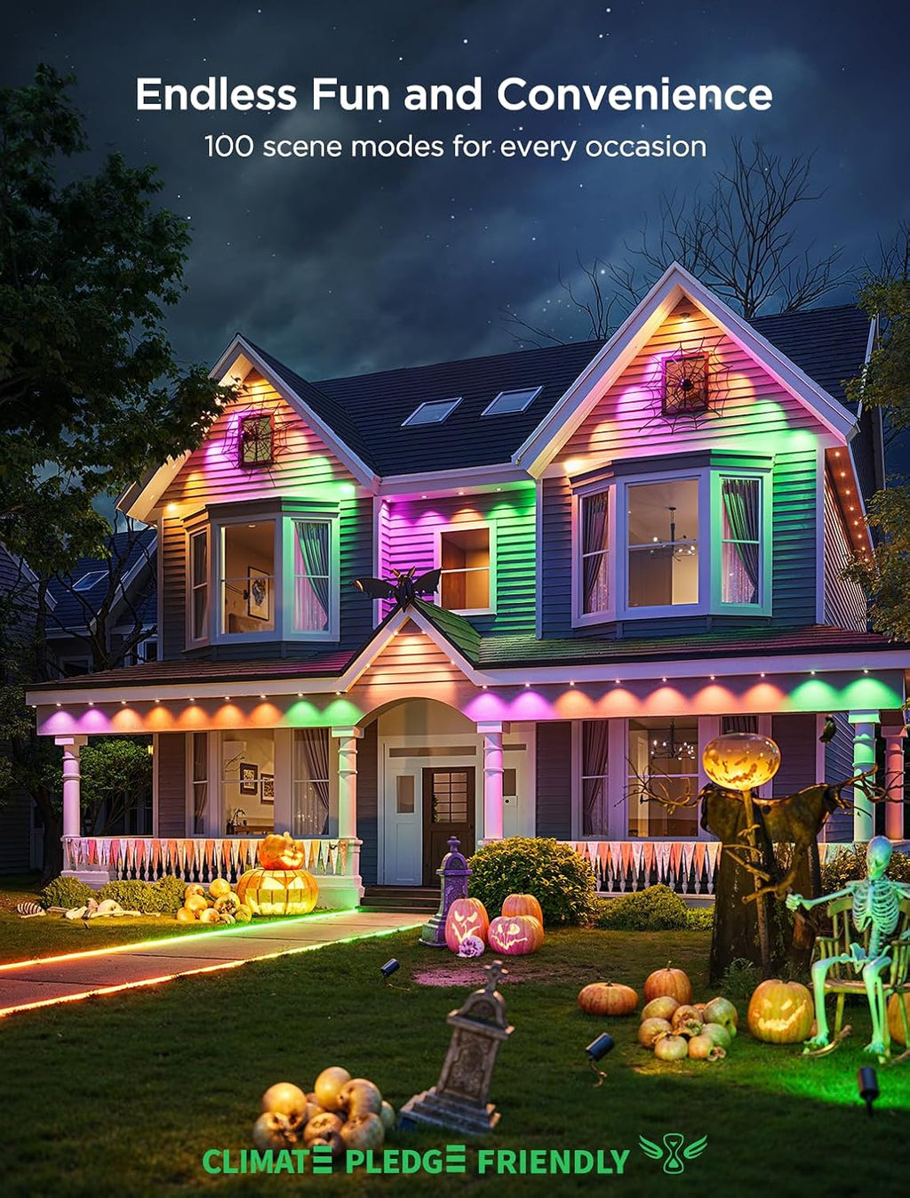 govee permanent outdoor lights 2, 100ft rgbic outdoor shown in use