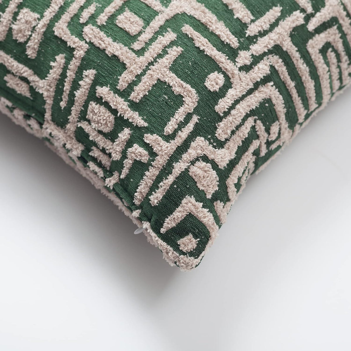 Woven Jacquard Throw Pillow Cover, Pack of 1 Geometric Pattern Textured Decorative Cushion Covers for Sofas, Couches, Fade Resistant Pillow for Sofa & Couch, Gilda, Green, 18x18 Inch