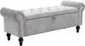 51" Storage Bench for Bedroom, Upholstered Ottoman Bench Chenille LightGray