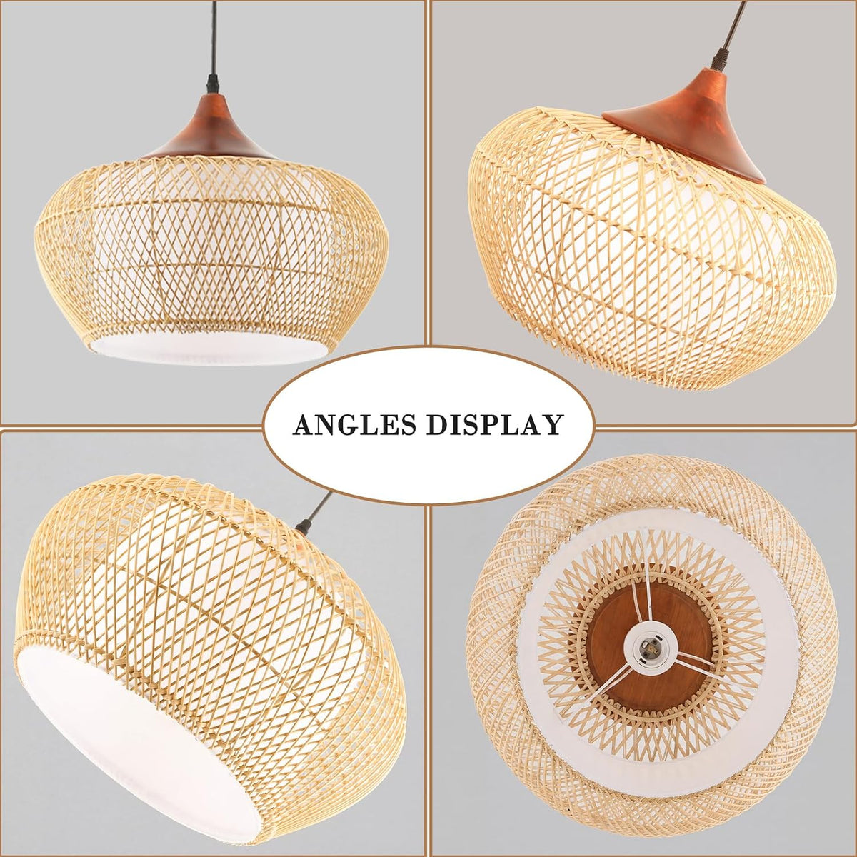 Rattan Pendant Light Fixture, Hand-Woven Wicker Hanging Lighting