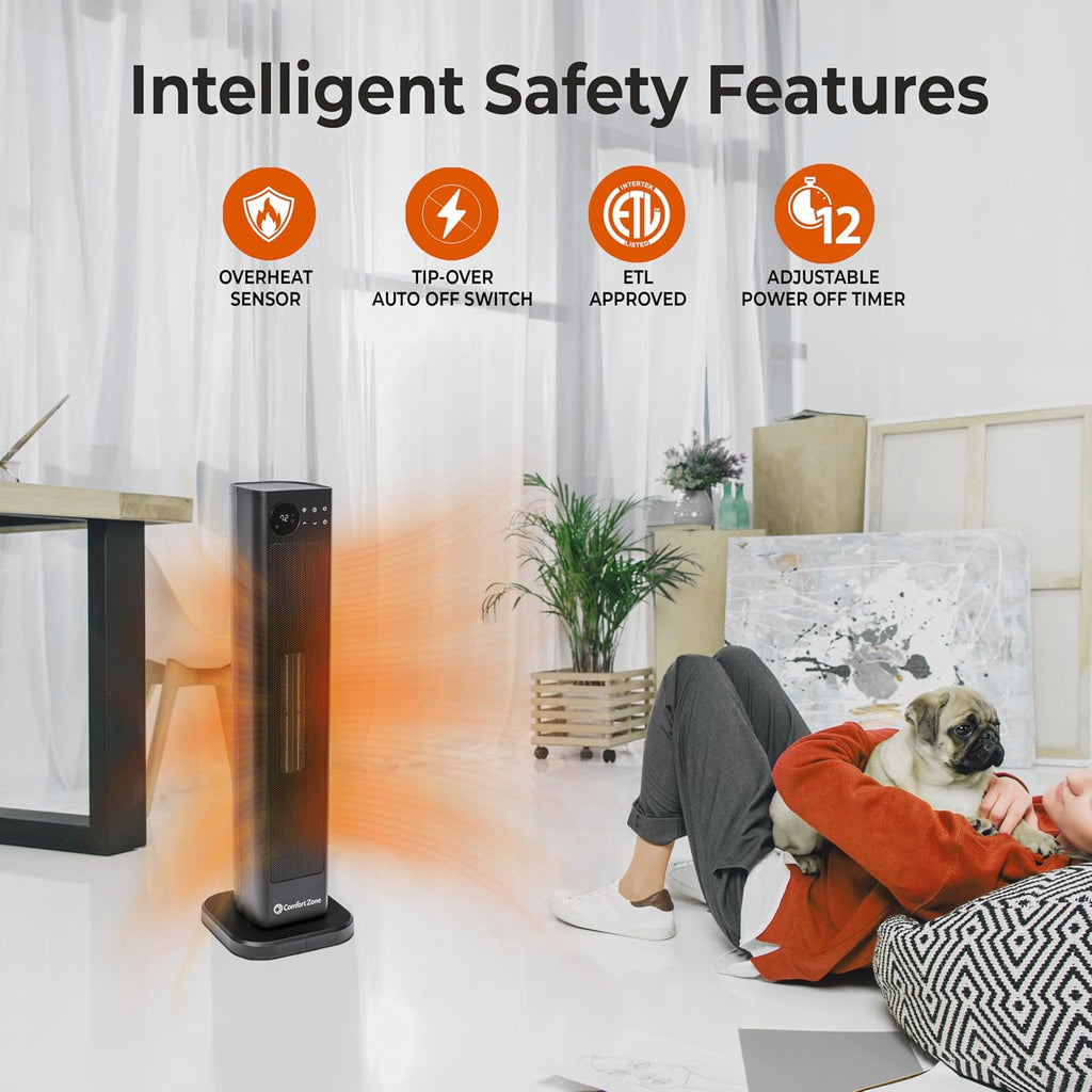 Comfort Zone 30" High Velocity Ceramic Tower Heater with LCD Display