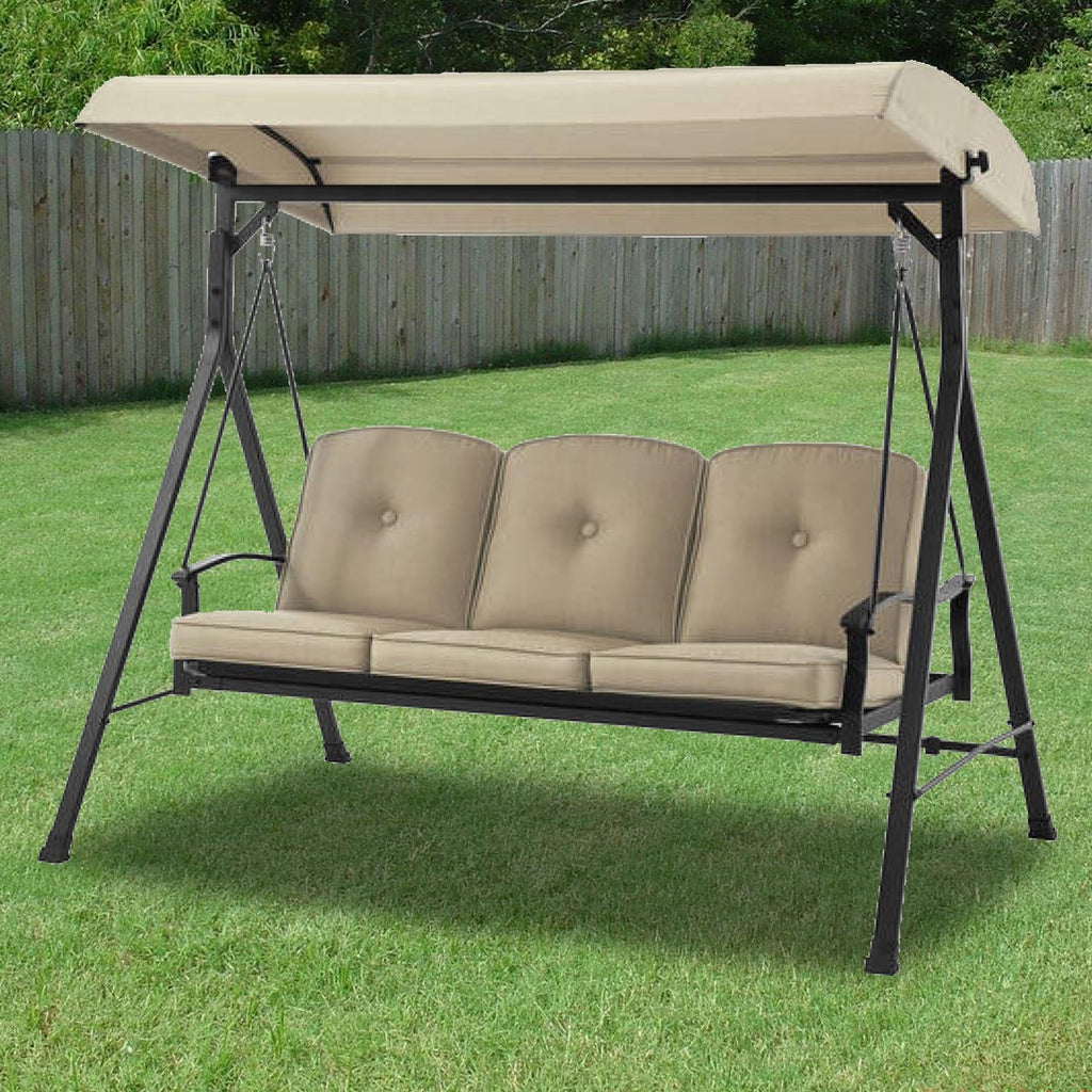 garden winds replacement canopy for belden park swing shown in use