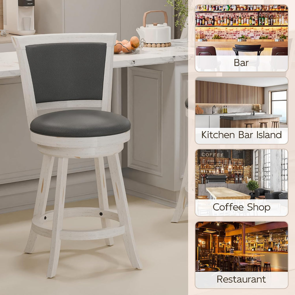 Bar Stools Set of 2, Farmhouse 24" Counter Height Barstools, White