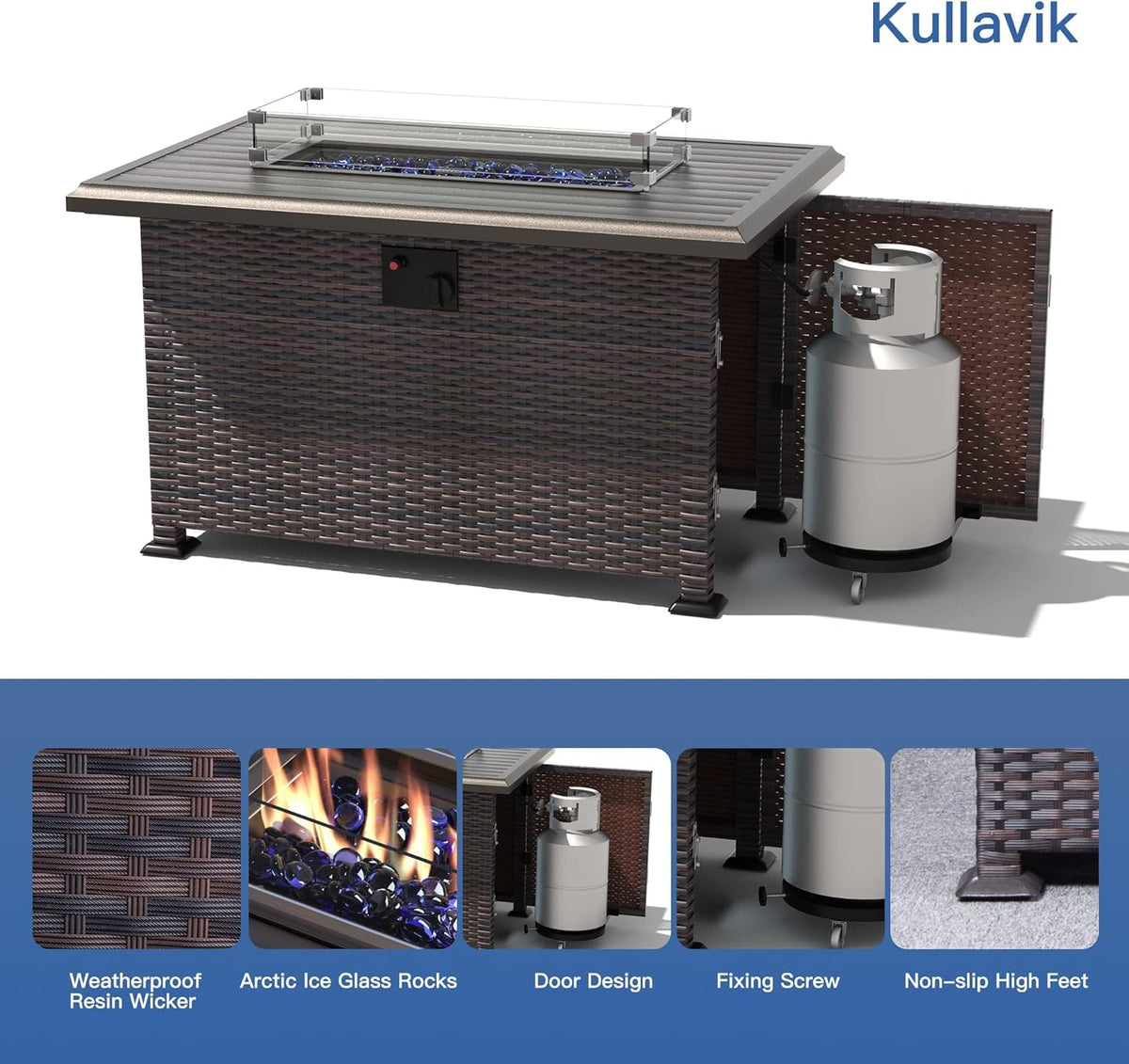 Kullavik 7 Piece Outdoor Wicker Patio Furniture Set with Fire Pit Table