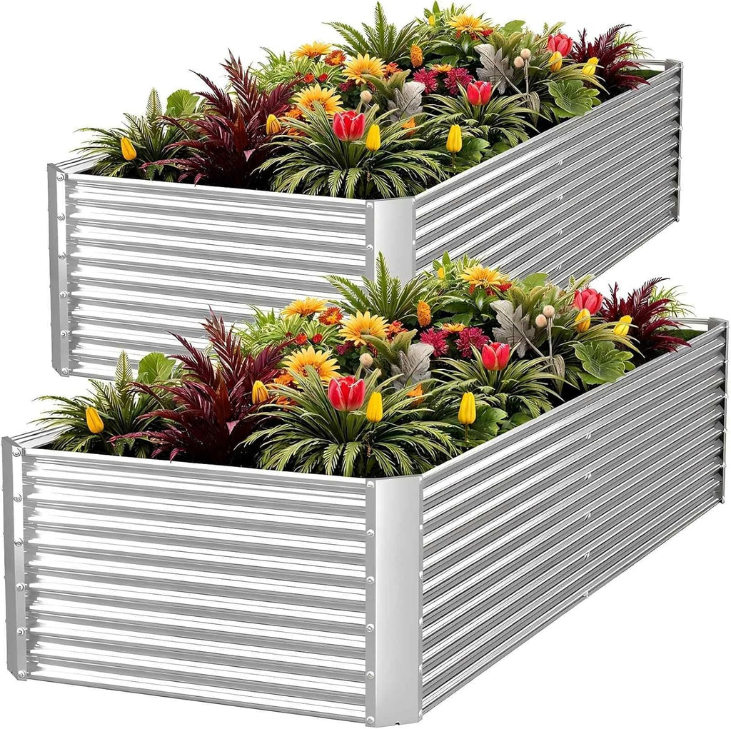 2pcs Tall 8ft Galvanized Raised Garden Bed Outdoor,Steel Garden Bed for Vegetables,Above Ground Garden Box for Flower,Metal Raised Beds for Gardening - 8x3ft