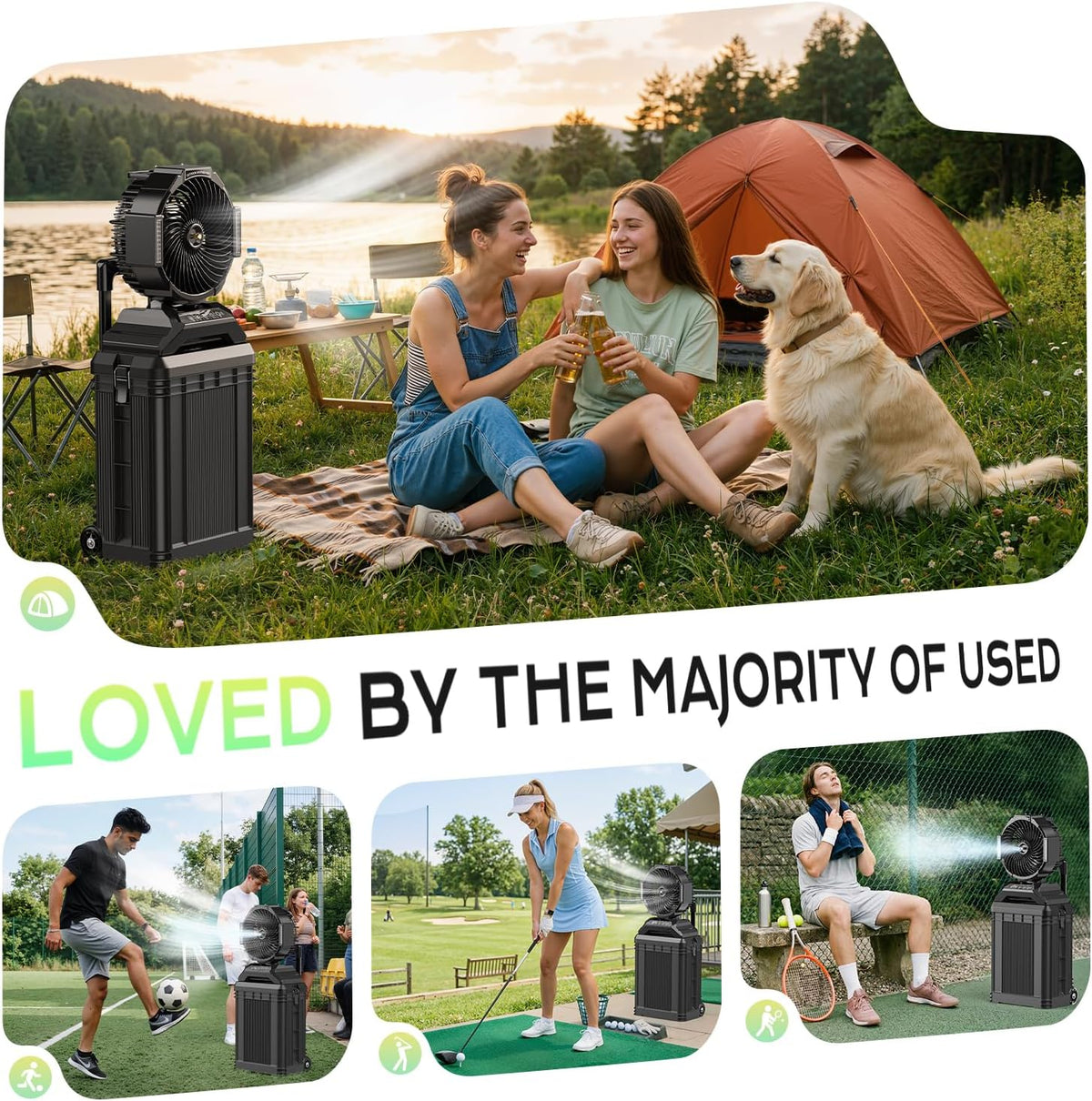 4 Gal Large Misting Bucket Fan Portable, Rechargeable Mister Fan with Retractable Handle & Oscillating Camping Fan for Patio/Beach/Fishing/Golf/Travel Essentials
