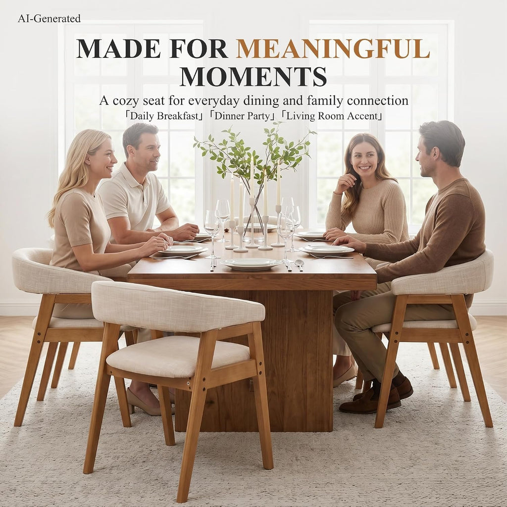CIMOTA Modern Barrel Dining Chairs with Arms Set of 6, Upholstered Fabric Kitchen & Dining Room Chairs with Open Back/Solid Wooden Base, Comfy Side Chairs, Linen Beige