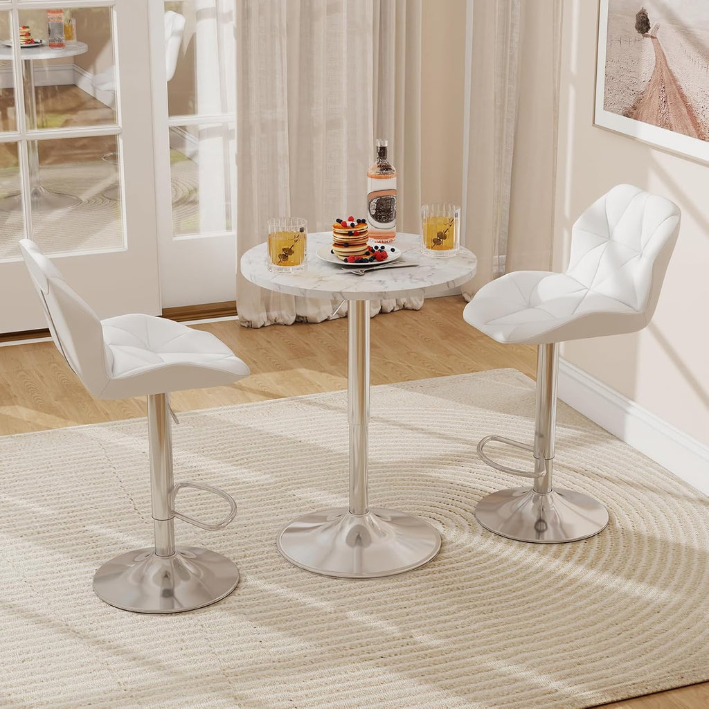 ARTETHYS Bar Table and Chairs Set Swivel Marble Style Table & White Stool