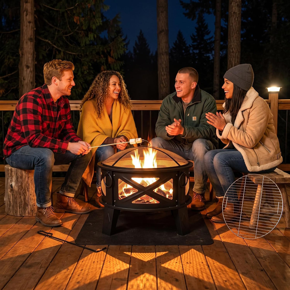 Fire Beauty 26" 2-in-1 Fire Pit with BBQ Grill, Spark Screen & Poker, Black