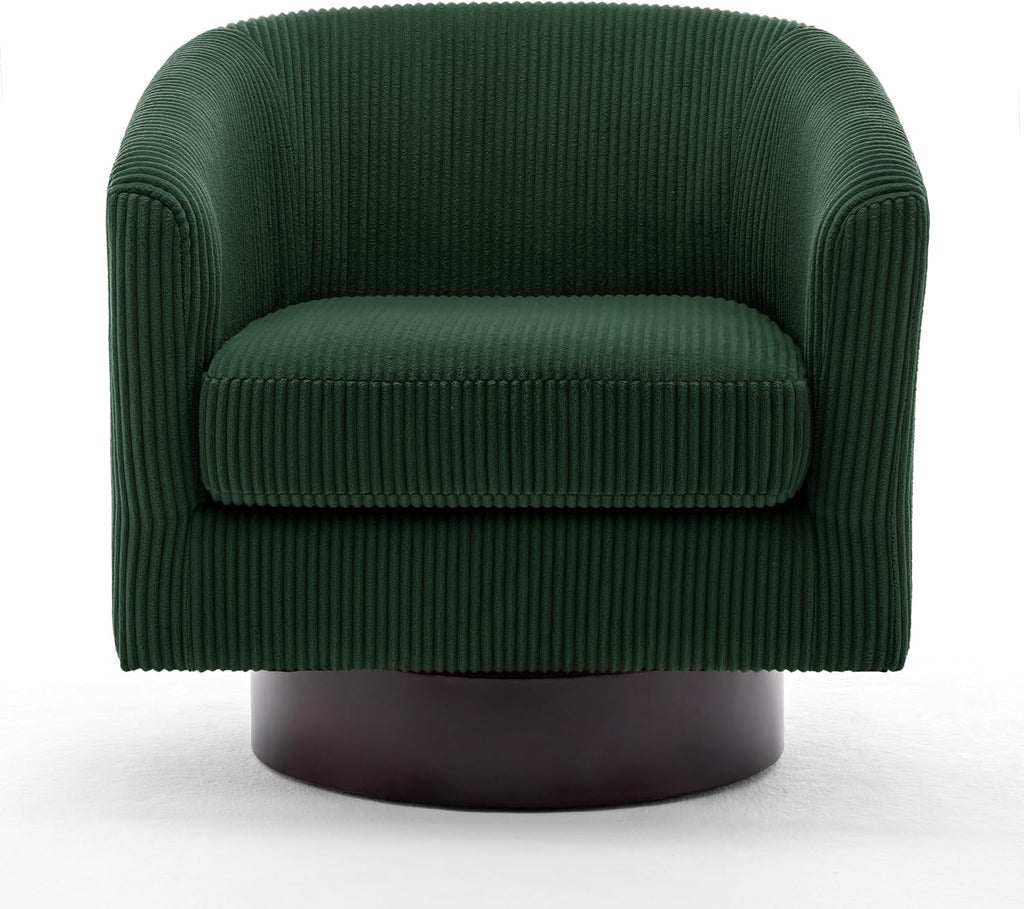 Swivel Barrel Chairs Set of 4, Corduroy Accent Chair, Dark Green