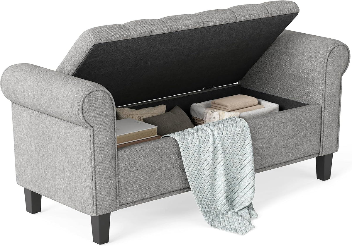 HOMCOM Storage Ottoman Bench 50" with Lift Top Lid, Light Gray