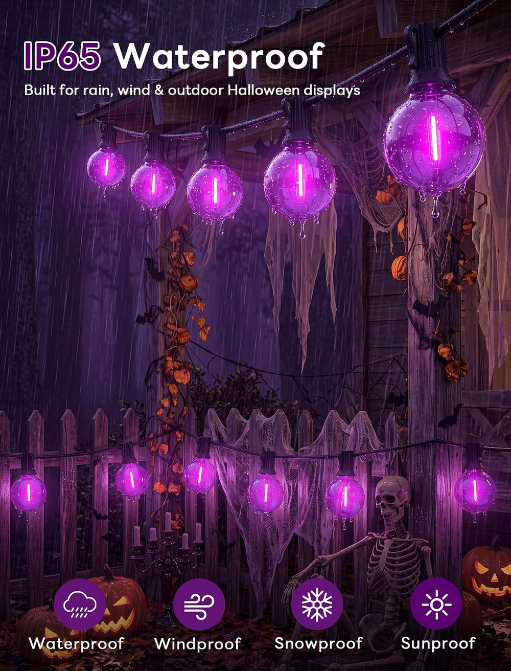 Abeja 50FT G40 Purple Halloween String Lights, Halloween Lights Outdoor with ...