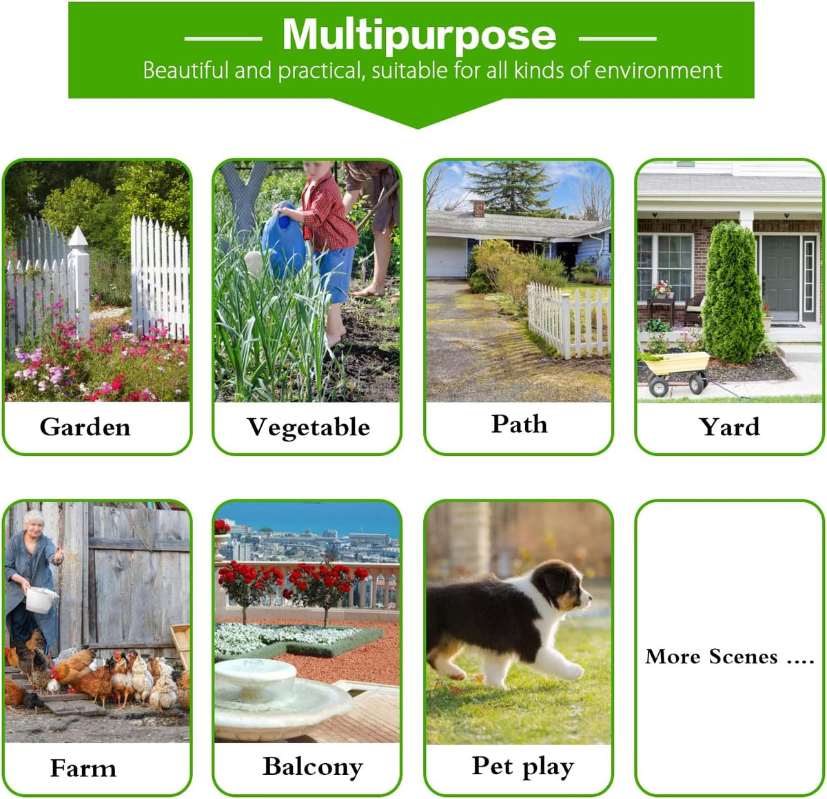 Sungmor 25in x 8ft Metal Garden Fence Border, Rustic Style Decorative Garden Fence Animal Barrier, Landscape Pathway Edge Iron Picket Fence Panels, Plant Support Climbing Trellis, Pack of 4