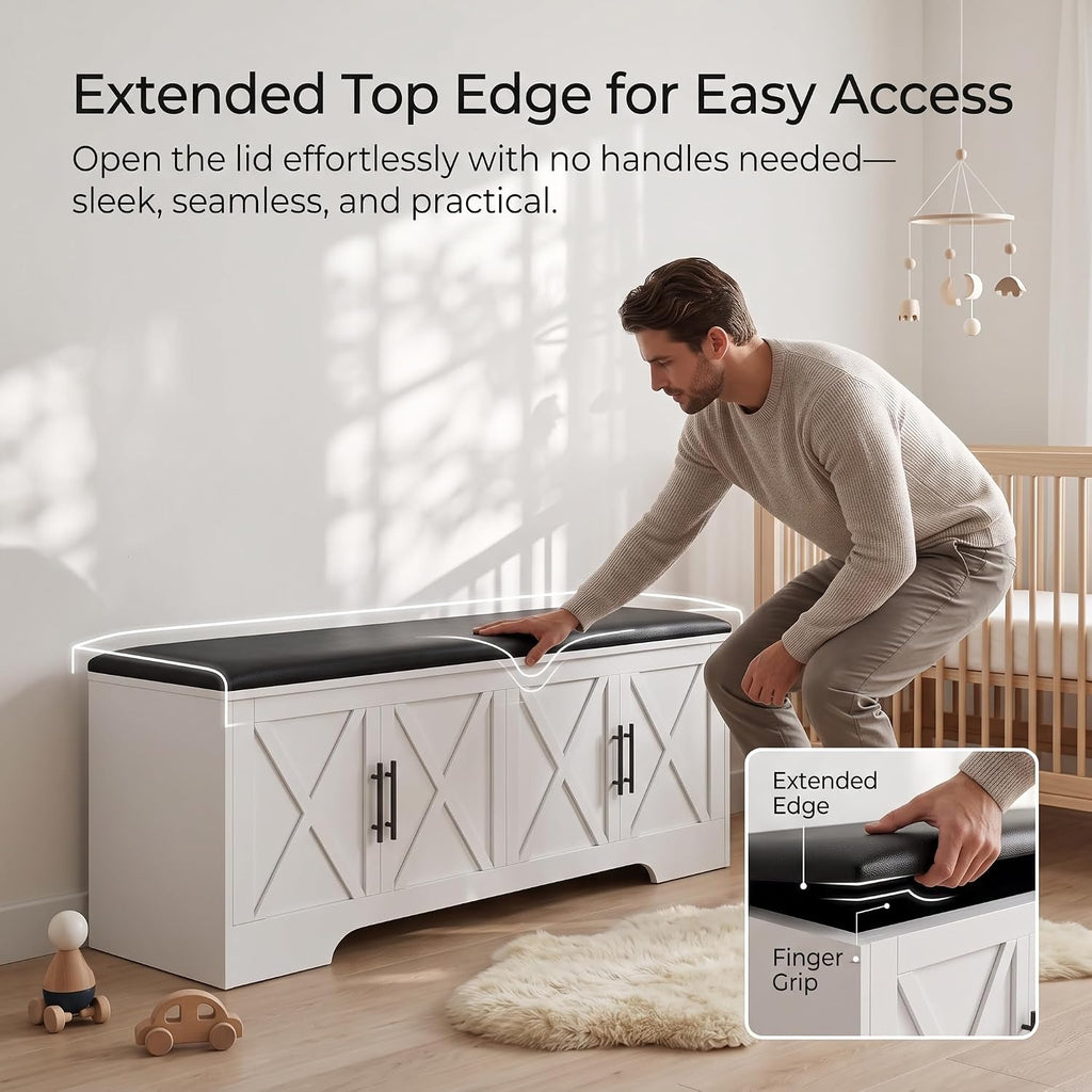 DreamDashio Storage Bench with Cushion, 47.2" End of Bed Storage Bench with Lift Top, Window Bench Seat with Storage for Bedroom, Mudroom, Entryway, Living Room & Hallway, White