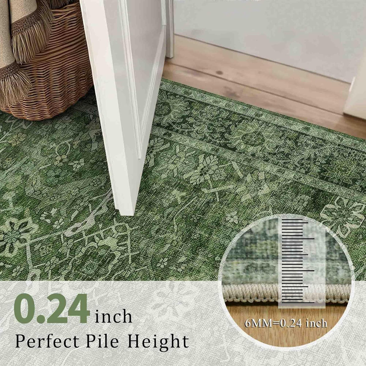 Zeeinx 4x6 Washable Area Rug for Living Room Bedroom Dining Room Green