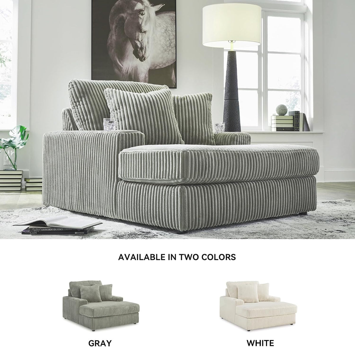 Signature Design by Ashley Lindyn Casual Chaise Lounge Chair Indoor, Oversized No Assembly with Reversible Cushions, USB Port & Cup Holders, Gray, 51" W x 64" D