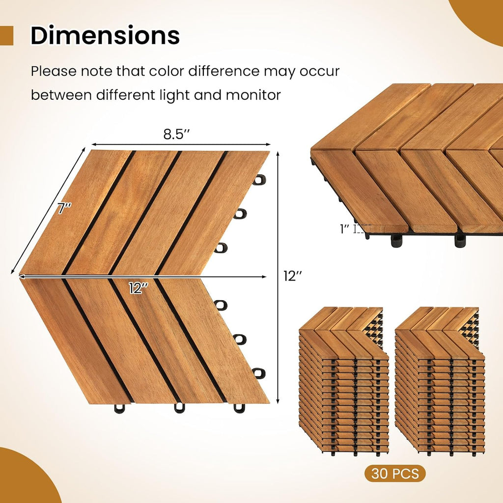 giantex 30 pcs acacia wood deck tiles, interlocking on a desk or shelf