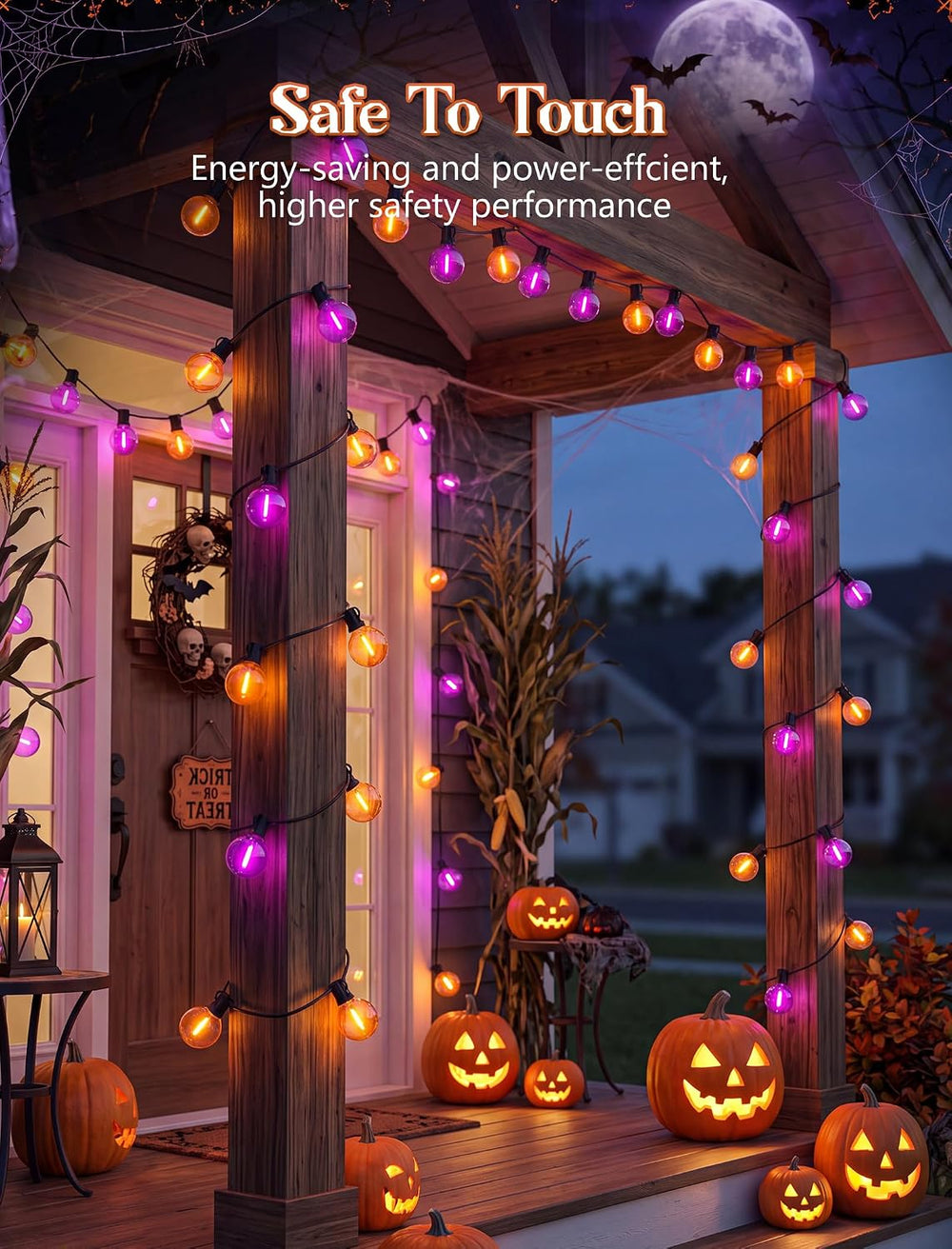 50FT Halloween String Lights Outdoor, G40 Orange and Purple LED Globe Patio L...