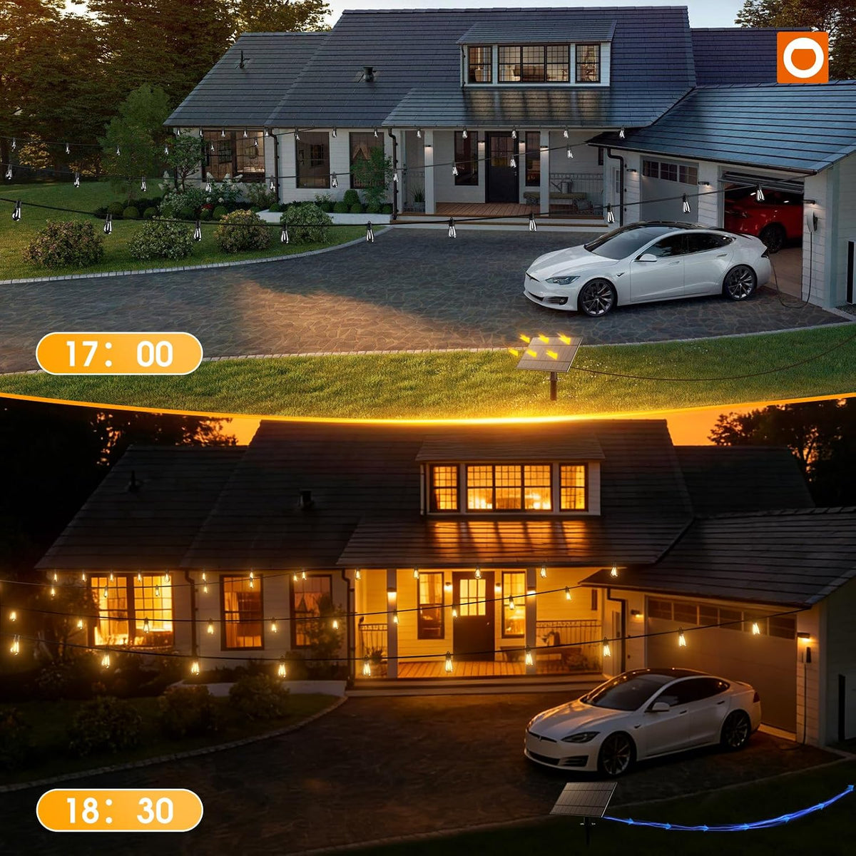 addlon 78FT(72+6) Solar String Lights Outdoor, Last 20+ Hrs, USB Charging