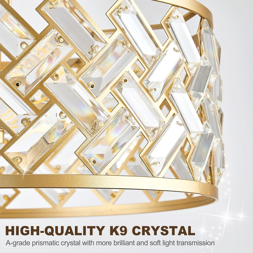 12.4" Gold Crystal Chandelier, Morden 3-Light Dining Room Light Fixture