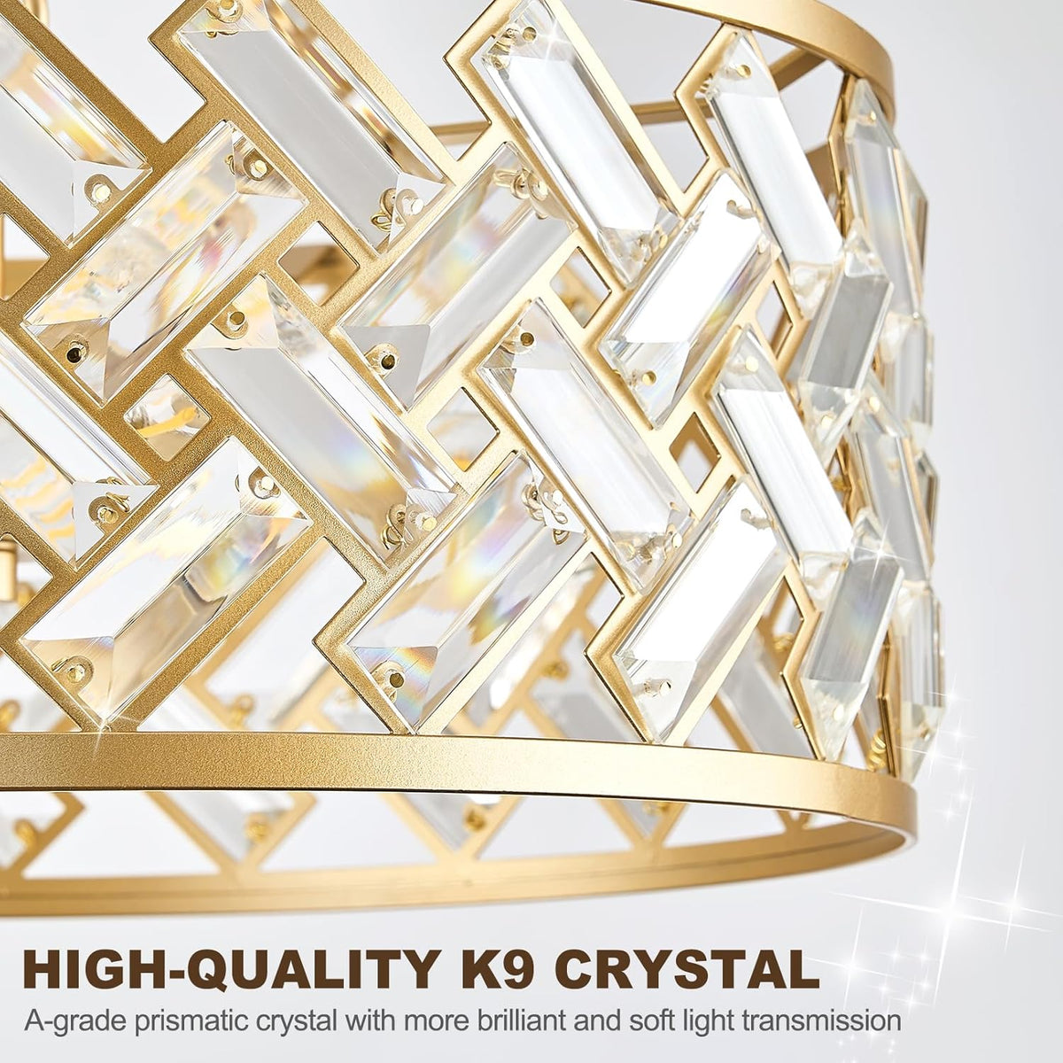 12.4" Gold Crystal Chandelier, Morden 3-Light Dining Room Light Fixture