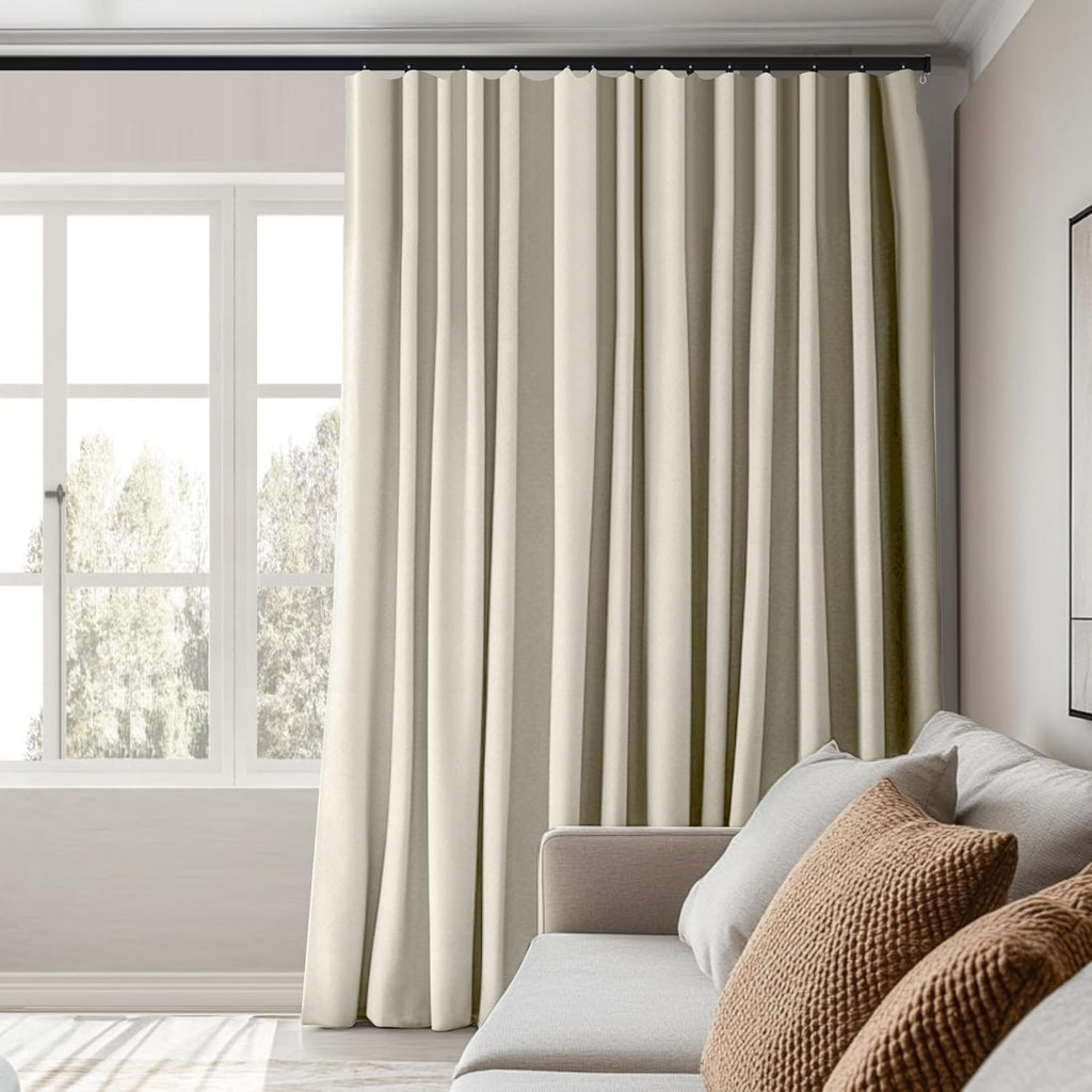 MaKefeile Room Divider Curtains Total Blackout Privacy Curtain Panel Room Thermal Insulated Noise Reduction Curtains for Bedroom Window Living Room Ceiling Track Curtain W 8.3 ft × H 8 ft Beige