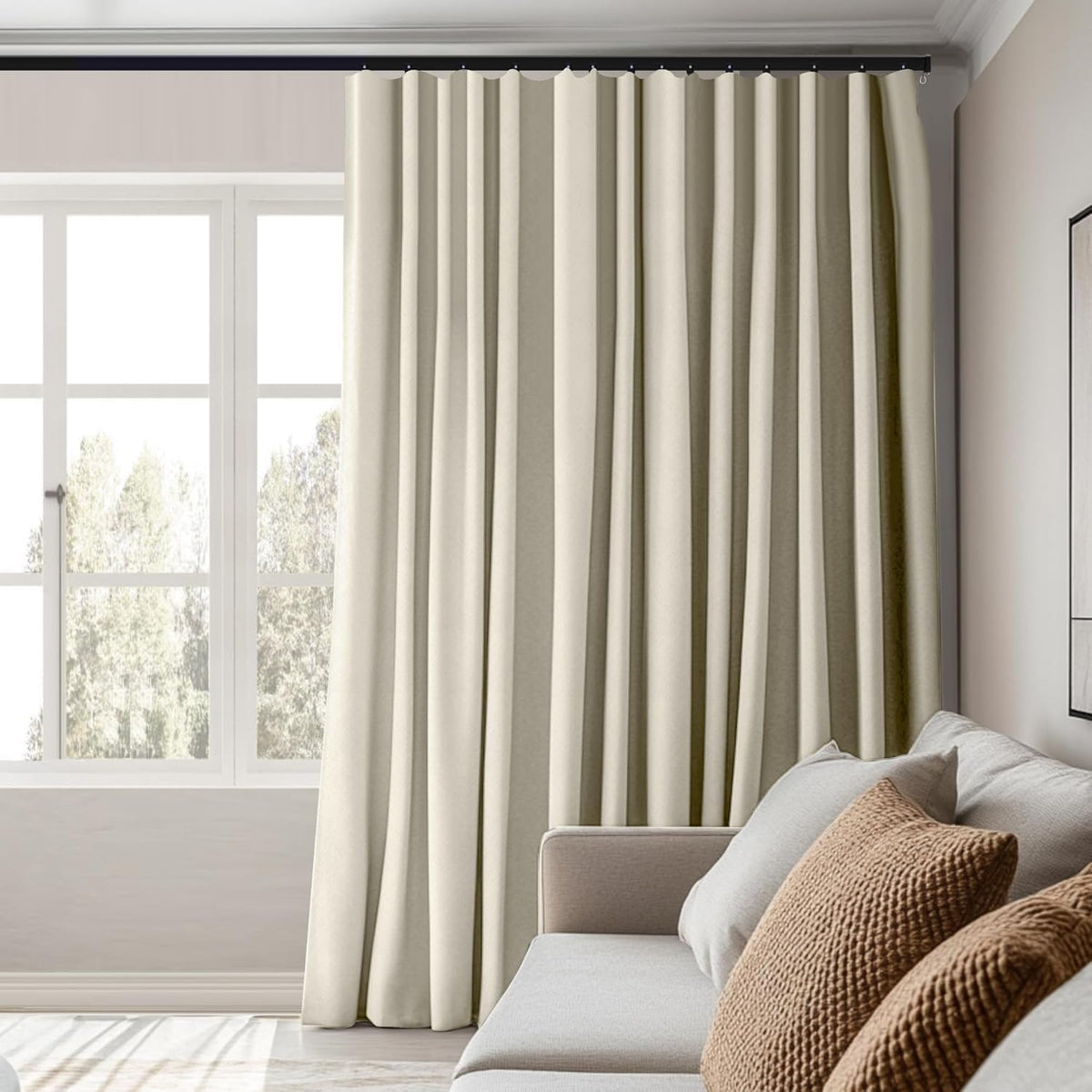MaKefeile Room Divider Curtains Total Blackout Privacy Curtain Panel Room Thermal Insulated Noise Reduction Curtains for Bedroom Window Living Room Ceiling Track Curtain W 8.3 ft × H 8 ft Beige