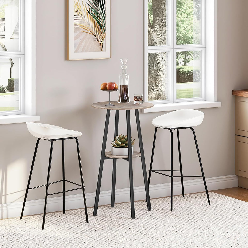 HOOBRO Bar Table, Round Pub Table, 2-Tier Bistro Table with Storage, for Small Spaces, with Top Particleboard for Kitchen, Easy to Assemble, Greige BG55BT01