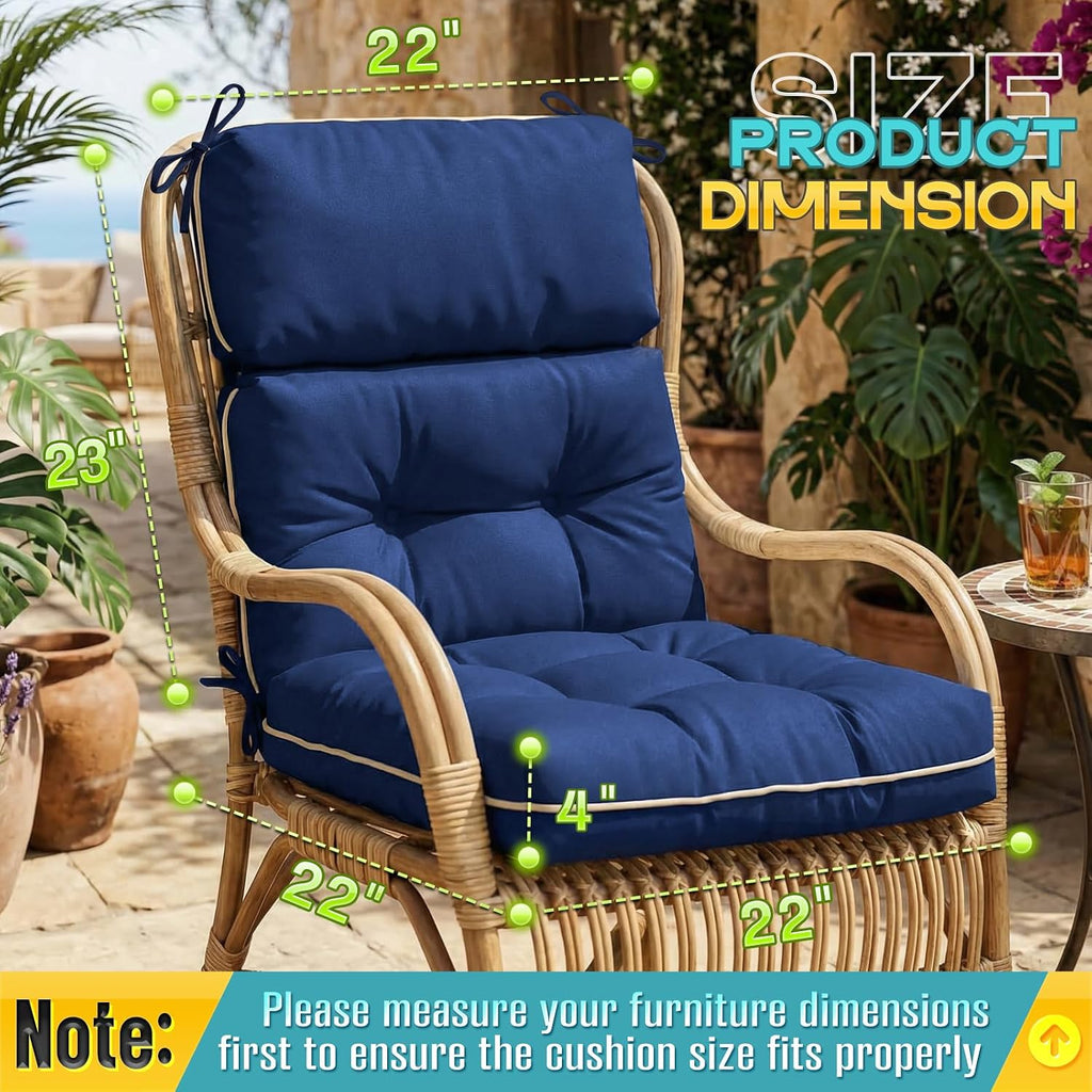 Patio Chair Cushions High Back 44"x22"x4" Thick (Blue)