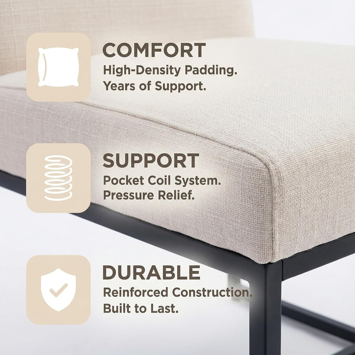 Shunzhi Upholstered Modern Dining Chairs Set of 6 Linen Mid Century Dining Room Chairs Armless Side Chair Comfy Kitchen Chairs with Black Metal Base for Living Room/Kitchen,Cream,6PCS