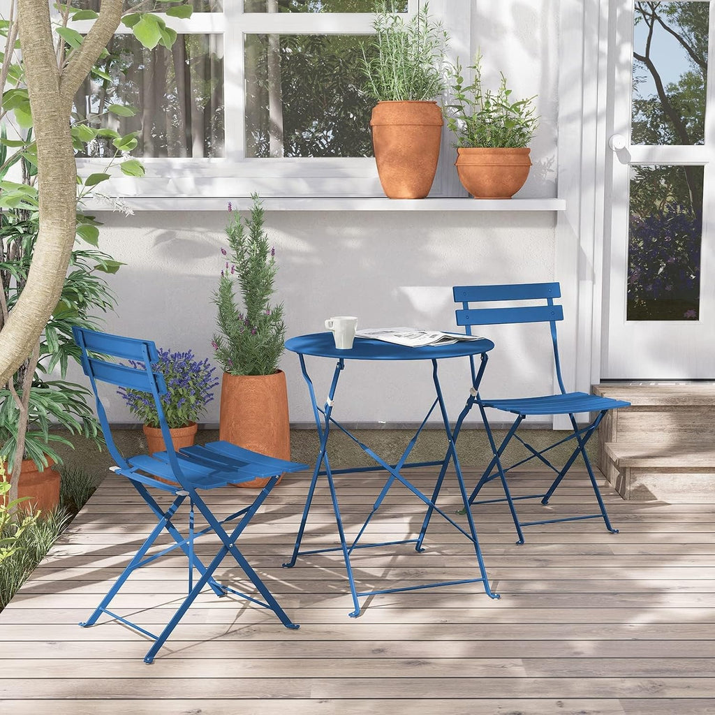 Grand Patio 3 Piece Folding Patio Bistro Set for Outdoor, Peacock Blue