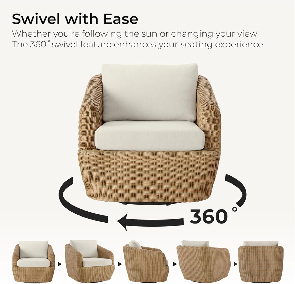 CHITA 360° Swivel Patio Wicker Chairs Set of 2, Fully Assembled, Brown