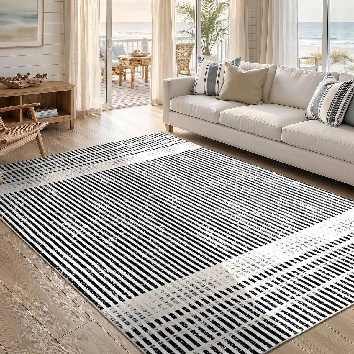 YIHOUSE Washable 5x7 Modern Striped Area Rug, Abstract Living Room Rug