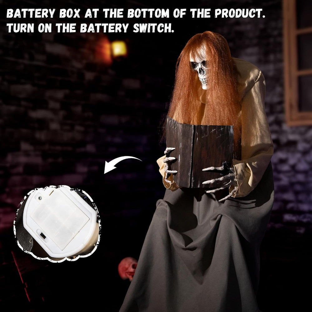 Halloween Animatronics Sitting Skeleton Ghost Decorations, 51'' Anima...