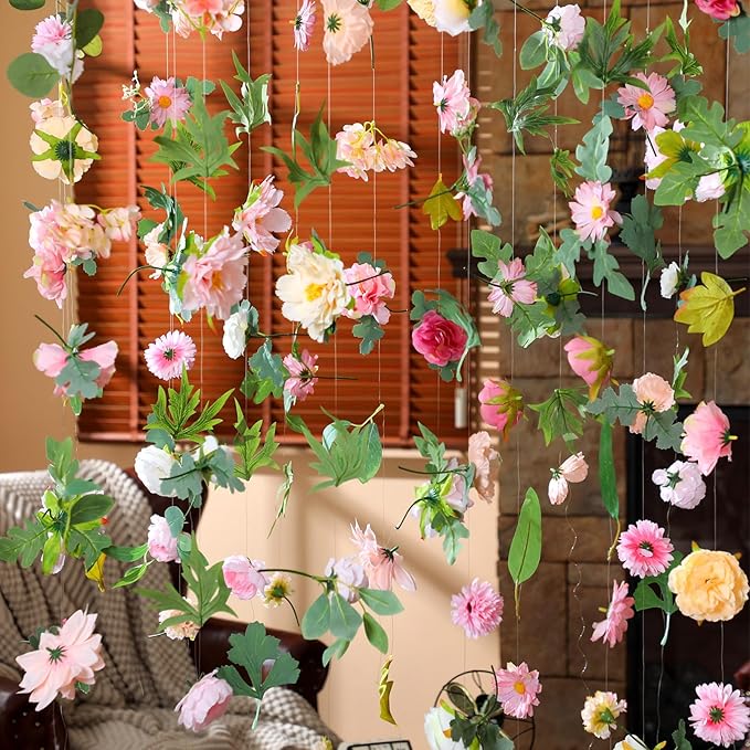 XunYee 6 Pcs 35.4 ft Flower Garlands Hanging Wildflower Backdrop Decoration Artificial Floral Garlands Fake Flower Vines Faux Silk Wildflower Decor for Halloween Fall Wedding Garden Wall Arch(Blossom)