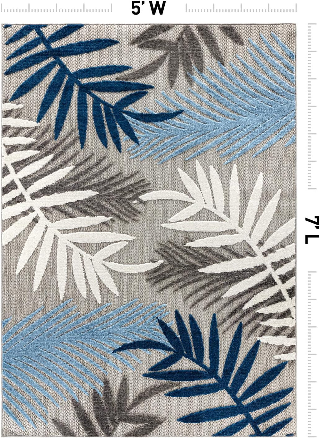 Rugshop Palm Indoor/Outdoor Non-Shedding Deck Patio Area Rug Blue 5' x 7'
