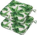 19x19x3 Inch Outdoor Square Corner Chair Cushions with Ties Set of 2, Water & Fade Resistant Thick Seat Cushion Pads for Garden Patio Dining Porch Furniture - Green Leaves White