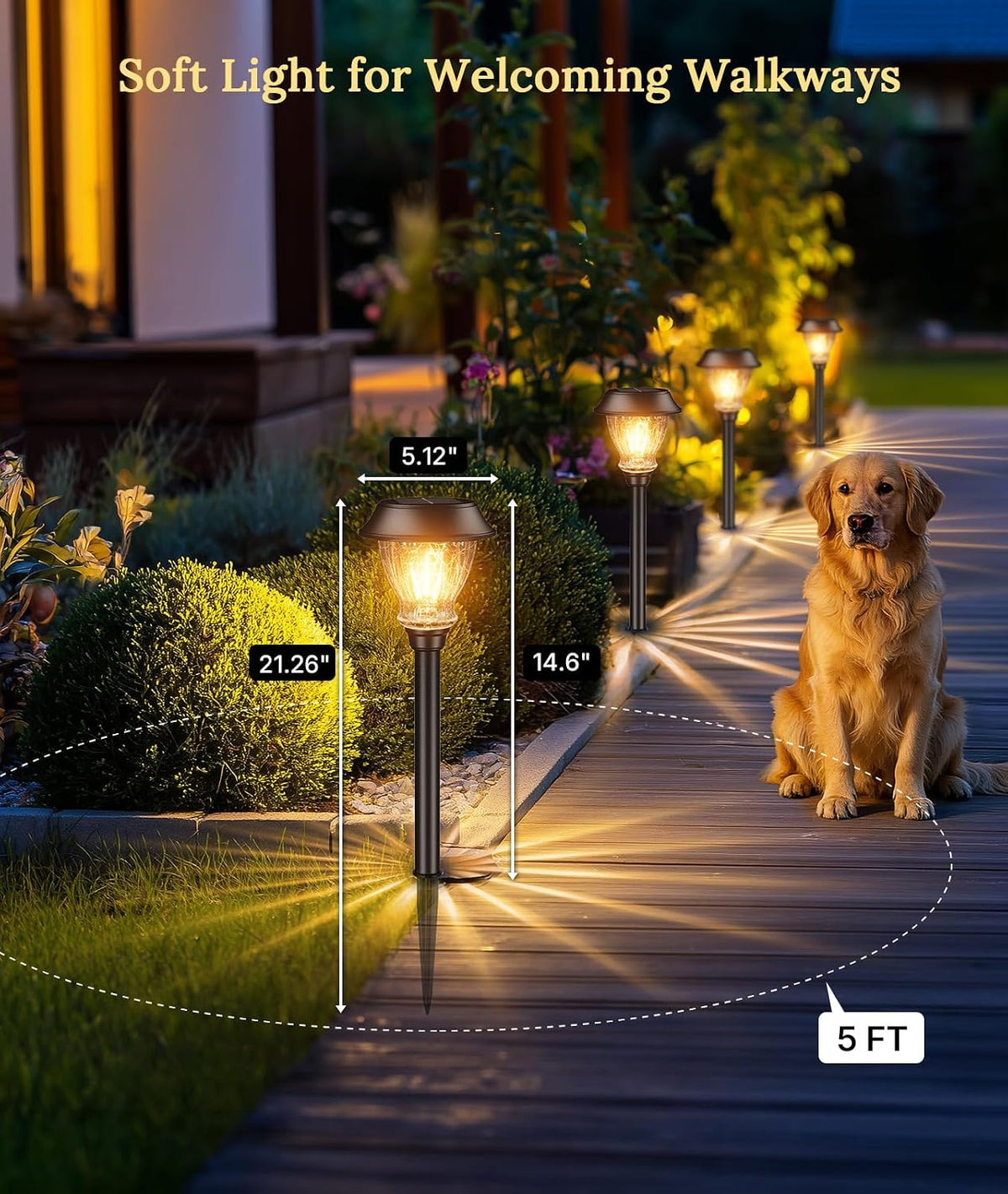XMCOSY+ Solar Pathway Lights Outdoor, 8 Pack Warm White Solar Garden Lights