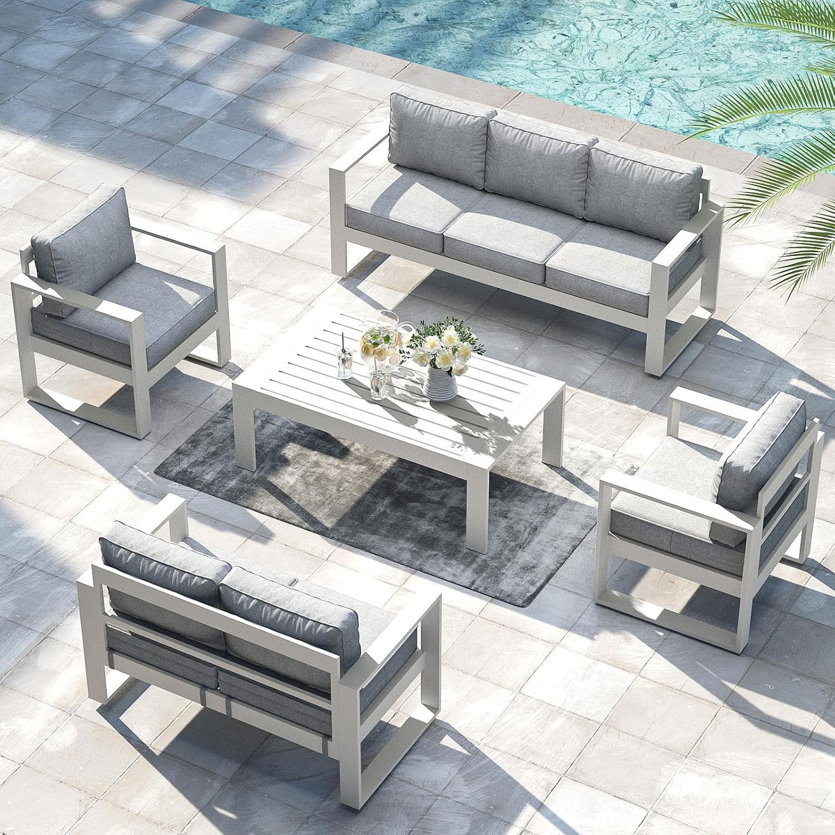 layinsun outdoor patio aluminum chair, metal modern armchair shown in use