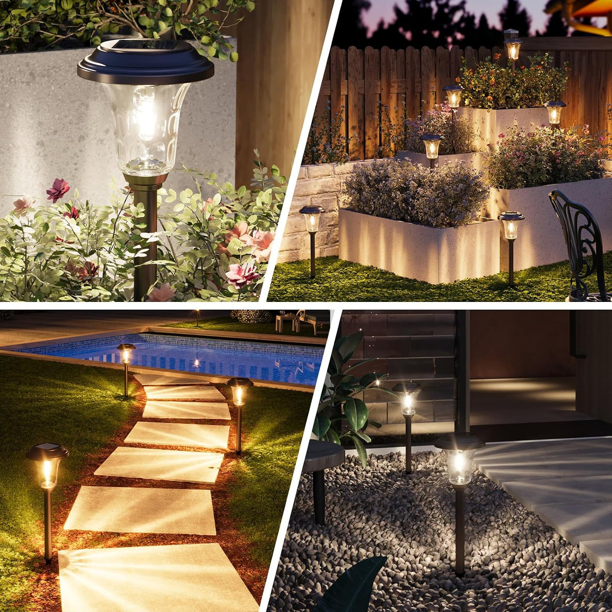 XMCOSY+ Solar Lights Outdoor, 6 Pack Metal Glass Solar Pathway Lights