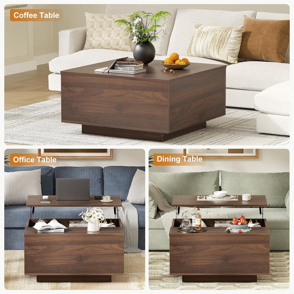 FABATO 31.5'' Lift Top Coffee Table Wood Center Table with Storage, Walnut
