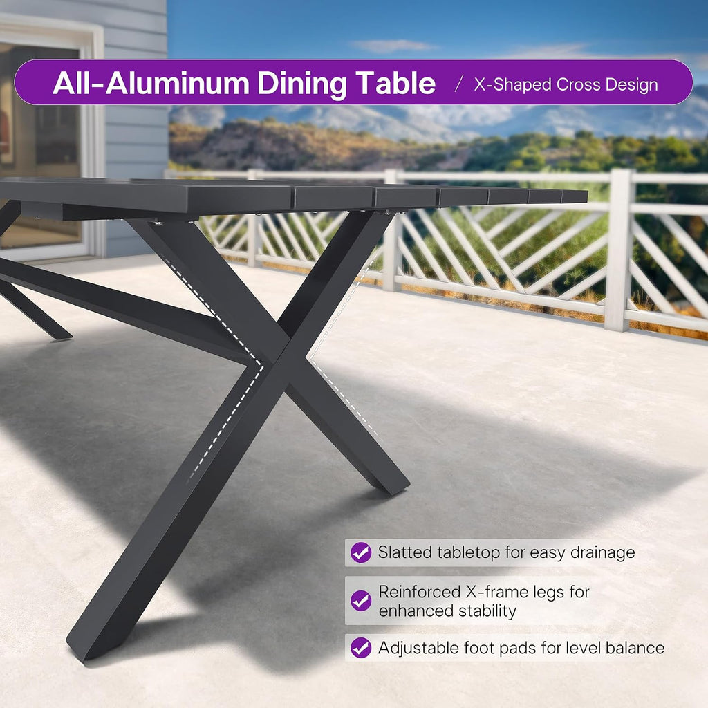 PURPLE LEAF Patio Dining Set for 8 Aluminum Table Set w/Cushions, Gray